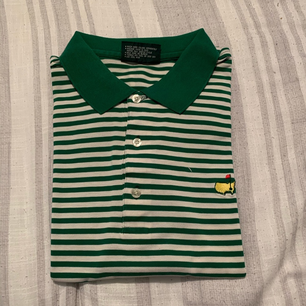 Masters Green and White Striped Jersey Polo